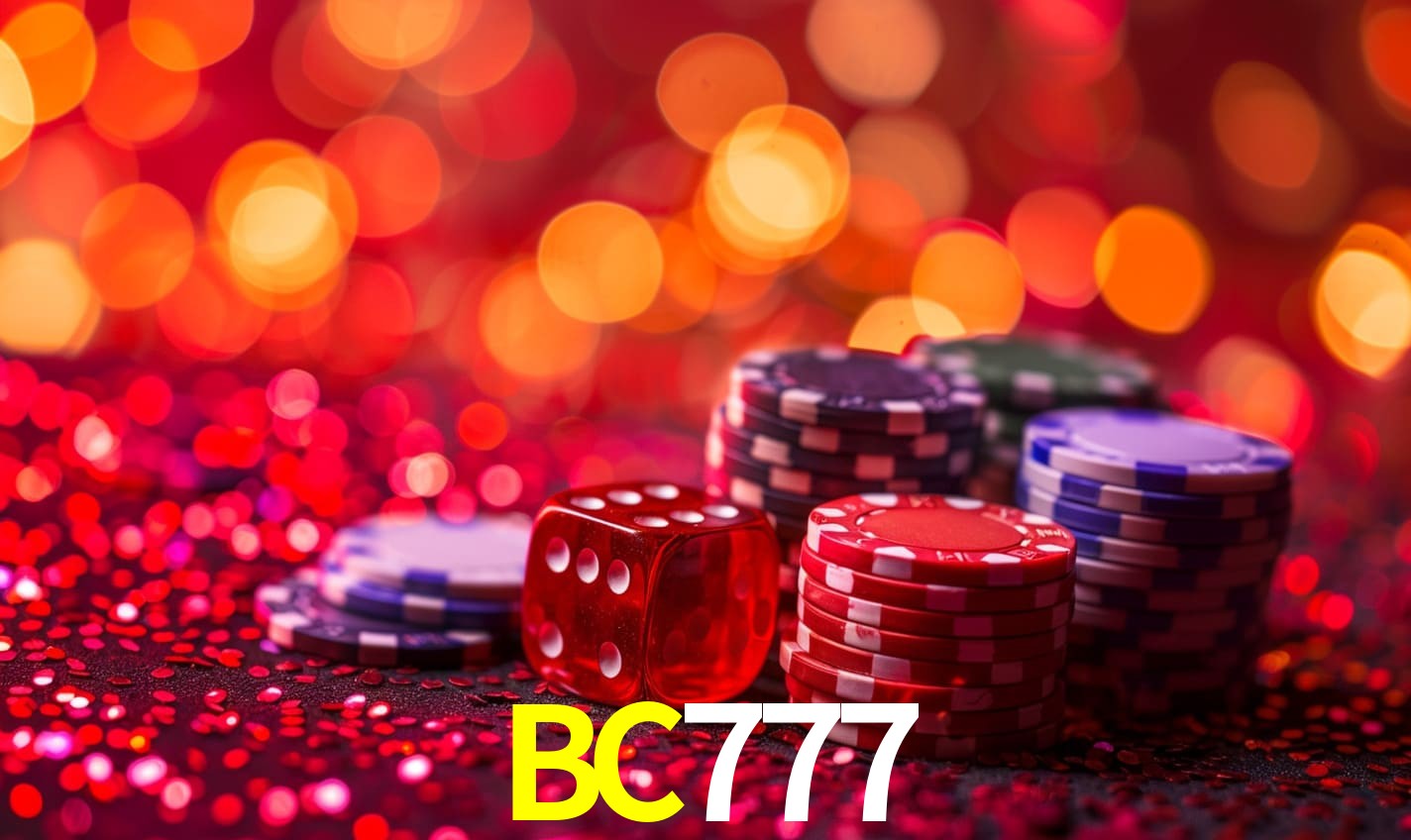 Una escena digital vívida inspirada en casino con BC777 mostrado prominentemente, luces brillantes, fichas, cartas y acentos dorados.